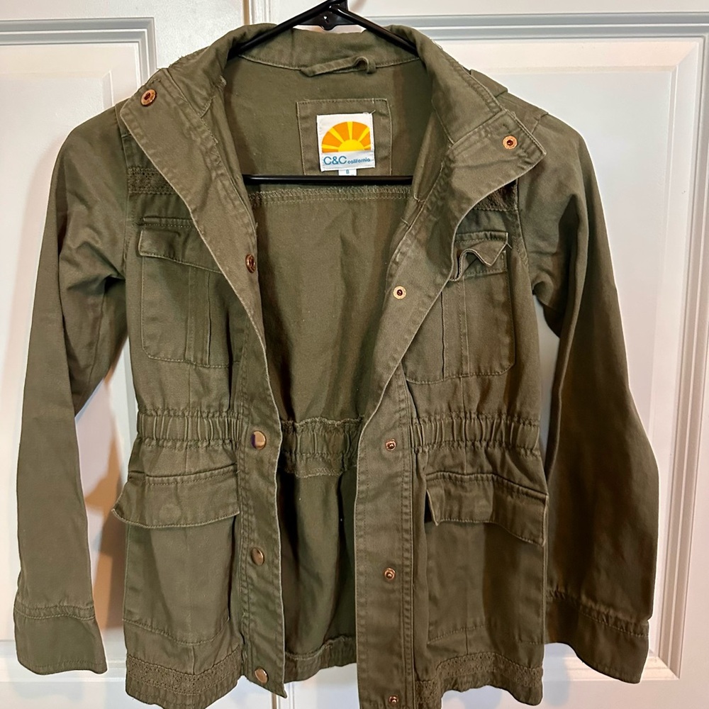 Girl’s size 8 army green military style jacket with hood